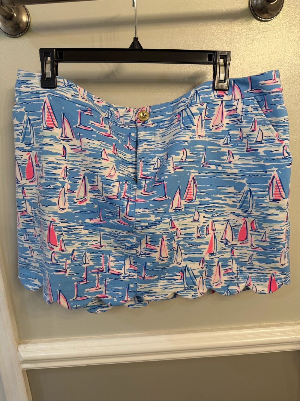 Lilly Pulitzer Blue Sailboat Print Scallop Hem Skort